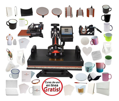 Imagen 1 de 10 de Kit Combo 8 En 1 Tlp Sublimacion Plancha Tazas +de 45 Extras