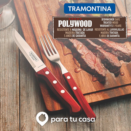Imagen 5 de 10 de Set 12 Cubiertos Tramontina Polywood Cuchillo Recto Tenedor