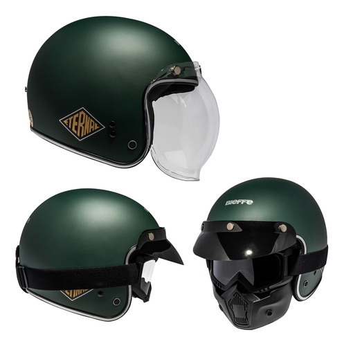 Capacete Aberto Bieffe B45 Eternal Verde Fosco Custom Tamanho do capacete 61