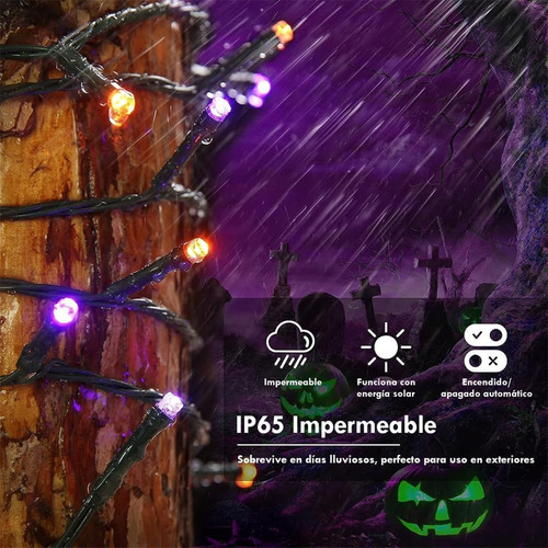 Luces Exterior,22m,200 Led Luces Solares Naranjas Y Moradas