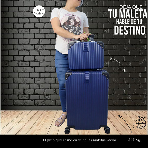 Maleta Grande Para Viaje Capacidad 20 Kg + Neceser Cabina Azul Marino 5863-6