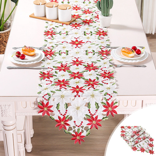 Mantel De Mesa Con Bandera Y Flores Navideñas Bordadas En Fo