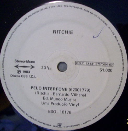 Promo Vinil Ritchie Pelo Interfone Ed. 1983 Raridade