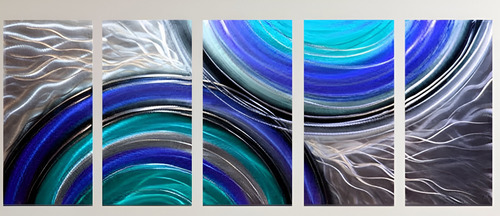 Cuadro Abstracto Semi Círculos Azules 5pz Canvas 100x70cm Negro