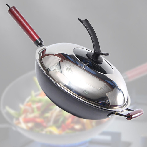 Wok De Cocina Con Tapa Sartén Antiadherente Fácil De 36cm