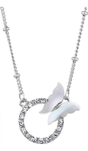 Fino Collar Mariposa Madre Perla Y Swarovski Oro 18k Lam Color Blanco