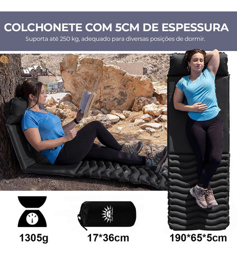 New Hawaii Colchão Ar Inflável Camping 190*65cm Cor Preto