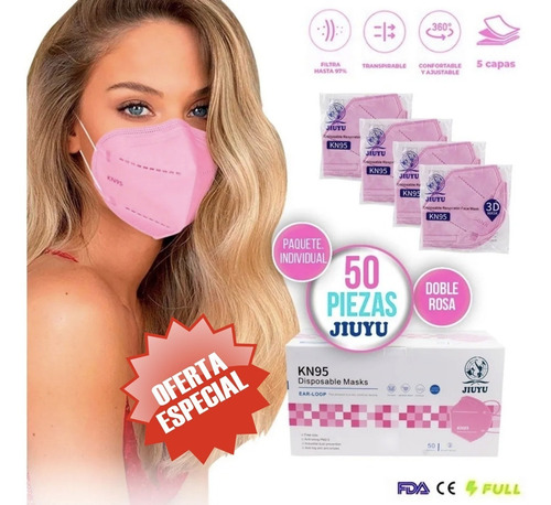 Imagen 1 de 8 de Cubrebocas Kn95 50 Piezas Tapabocas 5 Capas Reutilizable