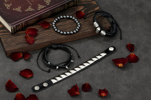 Xiannvxi: 4 Pulseras Punk Y Brazalete Gótico, Estilo Rebelde