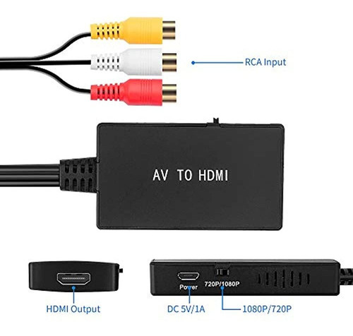 Convertidor Rca A Hdmi, Soporte De Adaptador Compuesto A Hdm