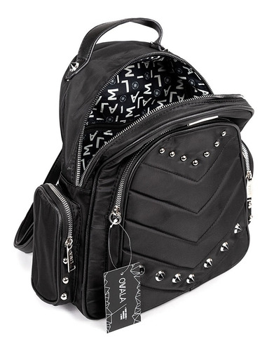 Imagen 3 de 5 de Mochila Urbana Mujer Lima Negra Tachas Bolsillos Dama