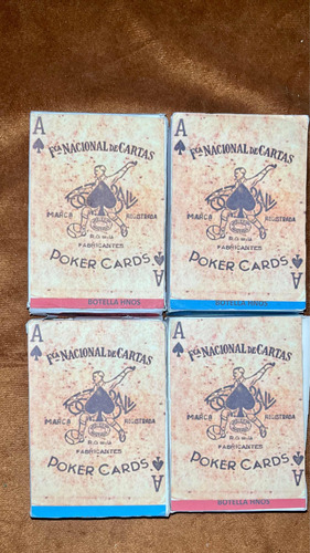 Naipes Barajas Cartas De Poker Antiguas 1940 Sin Uso 4 Masos