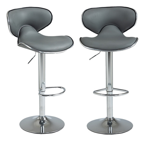 Set de 2 Bancos para Barra con Tapizado de Cuero Sintético en Color Gris Base Cromada y Función Giratoria Ajustables en Altura y en Estilo Moderno Ideales para Hogar y Bar HOMEMAKE FURNITURE