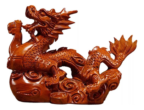 Estatua De Dragón Chino Tallada En Madera Adorno Fengshui