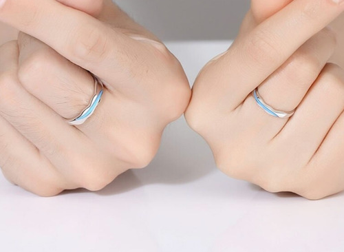 Anillos Ajustables Linea Azul Olas Mar Celeste Río Ondulado