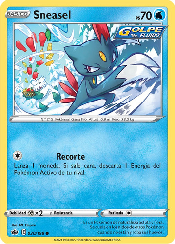 Cartas Pokemon Sneasel 030/198 Español Chilling Reign Cre