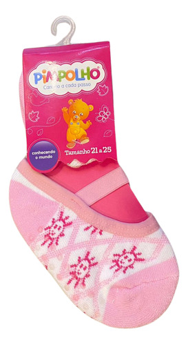 Meia Infantil Antiderrapante Elástico Pimpolho Sol Rosa 7579