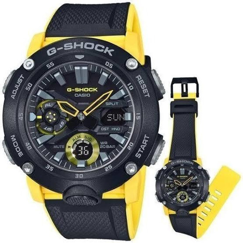 Reloj Casio G-shock Modelo Ga-2000 Negro Con Amarillo