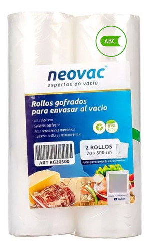 Rollos De Bolsas Vacio Gofrados Neovac 20 Cm X 5 Mts Pack