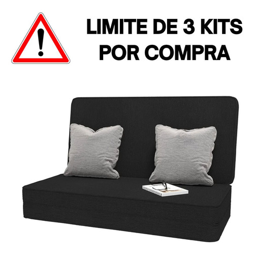 Puff Multiuso 3 Em 1 Casal - D33 Preto Design Liso