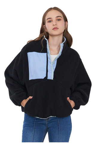 Polerón Mujer Polar Color Block Negro Corona