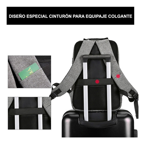 Imagen 6 de 10 de Mochila Urbana Escolar Porta Notebook Unisex Con Puerto Usb