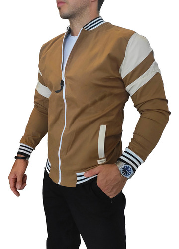 Campera Universitaria Hombre Cebra Gabardina Elastizada