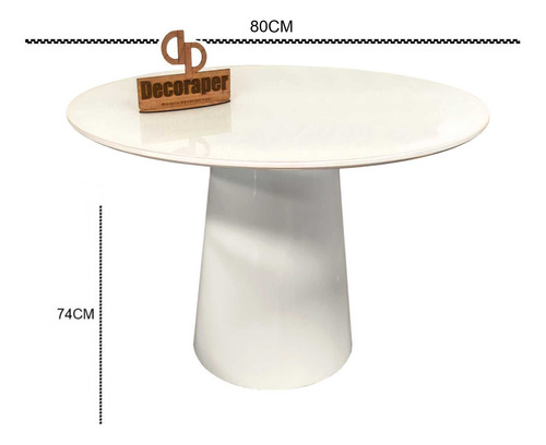 Mesa Jantar Cone Laqueado Tampo Redondo Laca Com Vidro 80cm
