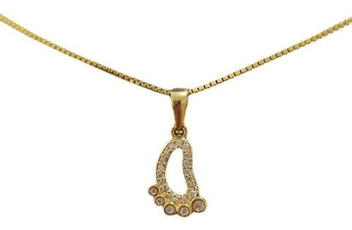 Colar Pezinho Gestante Pedra Zirconia F. Ouro 18k Semijoia Cor Dourado