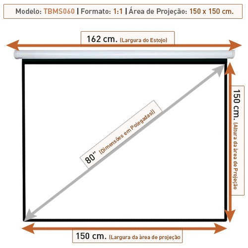Tela De Projeção Retrátil Manual Tbms060 (1.50x1.50m)