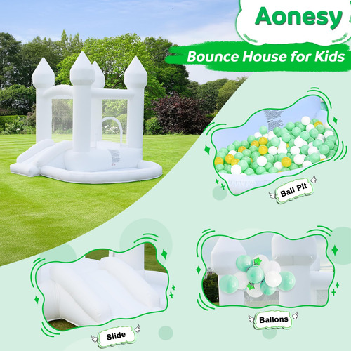 Bounce House Aonesy White Inflável Com Poço De Bolas E Escor