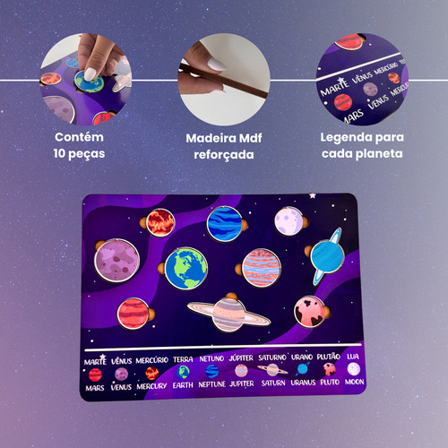 Quebra-cabeça Infantil Com Planetas Sistema Solar Em Mdf