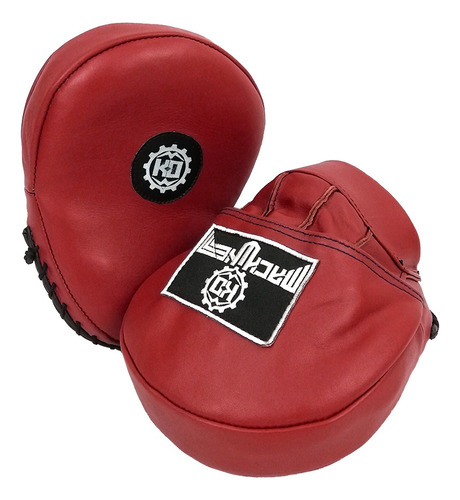 Manoplas Curvas Muay Thai Ko Machine Piel Genuina Rojo Box