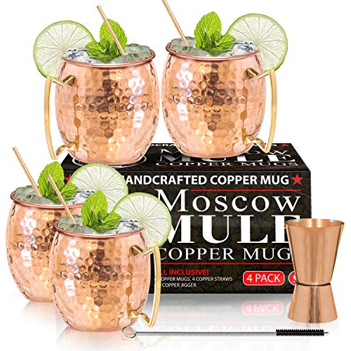 Set 4 Tazas Cobre Moscow Mule Con Accesorios.