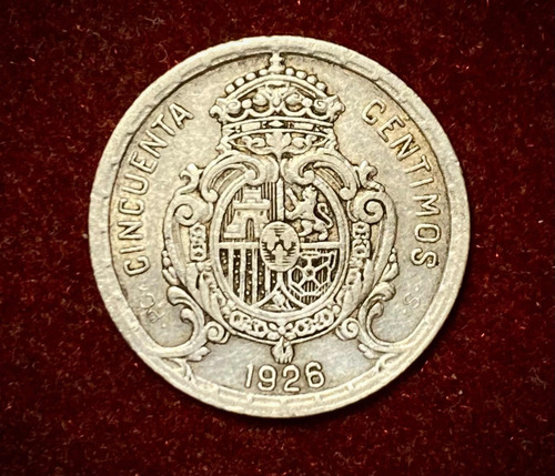 Moneda 50 Céntimos España 1926 Km 741 Plata 0.835 Alfonso 13 (Usado)