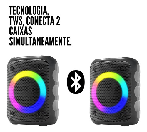 Caixinha De Som Potente Bateria Longa Rgb Efeito Dj 10w Cor Preto 110V/220V