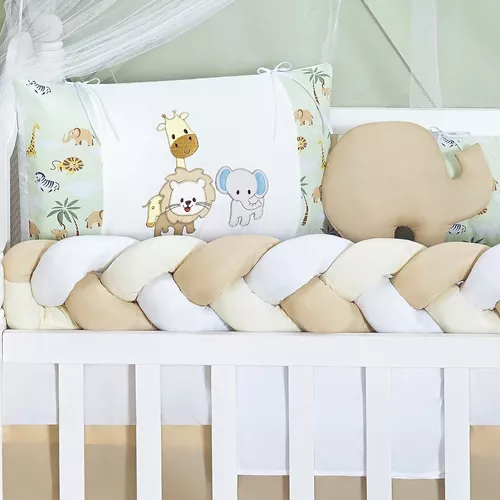 Kit de Berço Bebê 10 peças Completo Com Mosqueteiro Safari