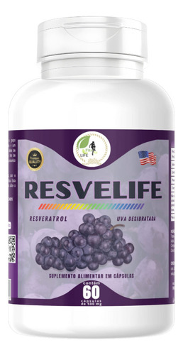 Kit 3 Semente De Uva Resveratrol Resvelife 60 Cáps Fits Life