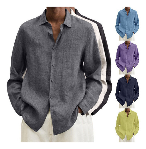 Otoño Color Sólido Botón Manga Larga Camisa Casual Hombre