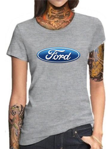 Remera Mujer Gris Sublimada Personalizada Ford