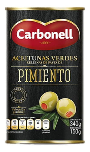 Aceitunas Carbonell Verdes Rellenas de Pimiento 340g