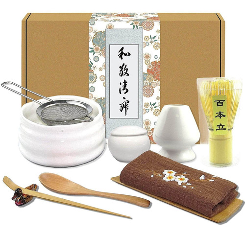 7 piezas kit de ceremonia Matcha hecho a mano para ceremonia de té tradicional japonesa cuchara tradicional Artcome Juego de té Matcha japonés batidor matcha soporte de batidor de cerámica 