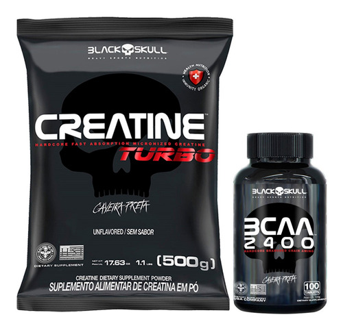 Creatina Turbo 500g Refil + Bcaa 100 Tabs - Black Skull