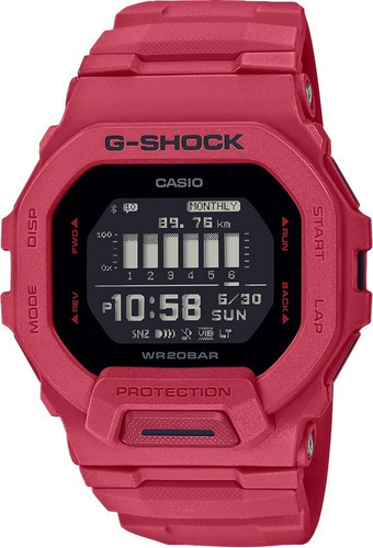 Reloj Casio G-shock Bluetooth Gsquad Orig Hombre Time Square Color De La Correa Rojo Color Del Fondo Negro