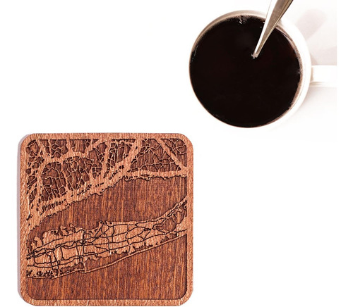 O3 Design Studio Long Island Map Coaster, Conjunto De 4, Mon