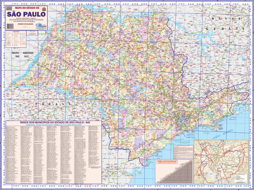 Mapa Do Estado De São Paulo - 120cm X 90cm Gigante Dobrado