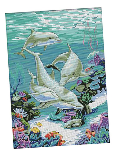Kit De Bordado De Punto De Cruz Con Estampado De Delfines