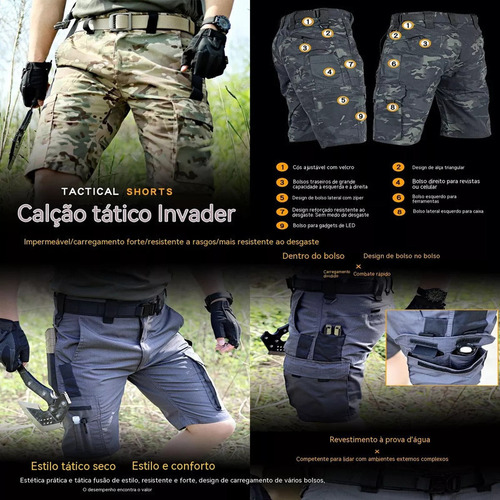 Pantalones Cortos Militares Impermeables Cintura Elástica