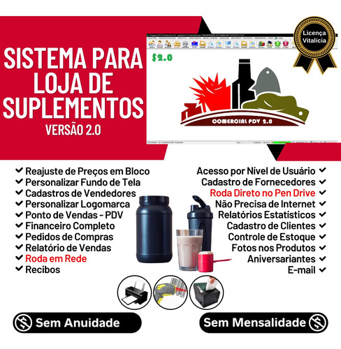 Sistema Sem Mensalidade Loja Suplementos Alimentares + Pdv 2
