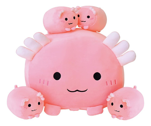 Set Kawaii Mama Y Bebes Peluche De Ajolote Rosa Tierno